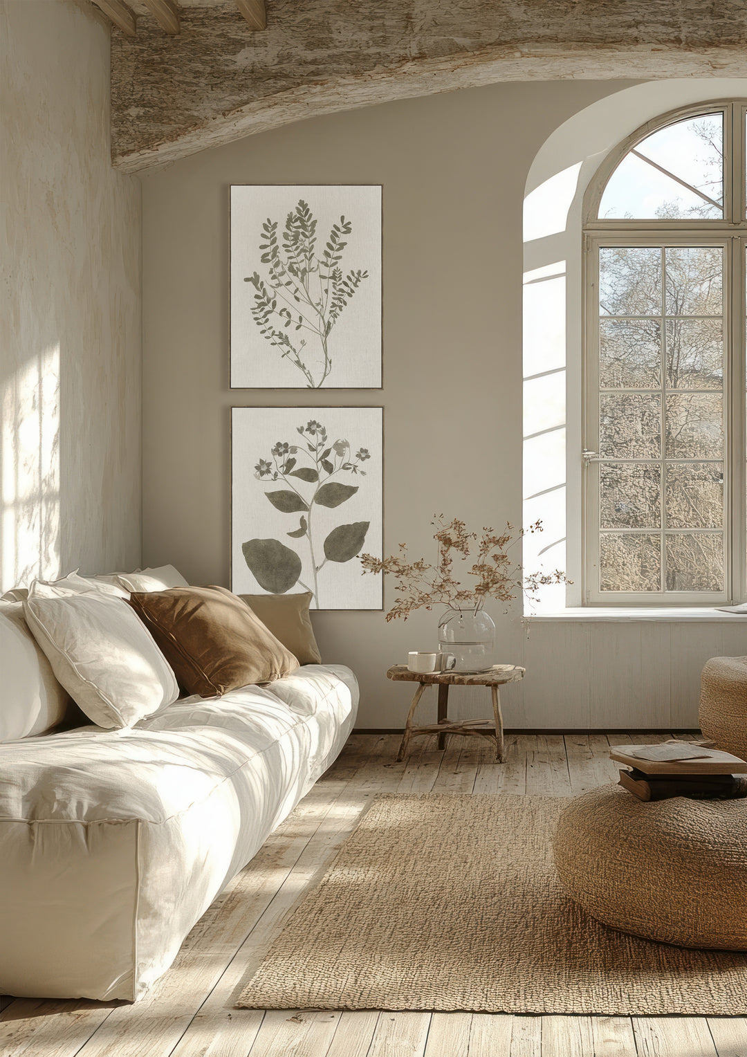 Blueprint Leaves Wall Art Set of 2 in Olive