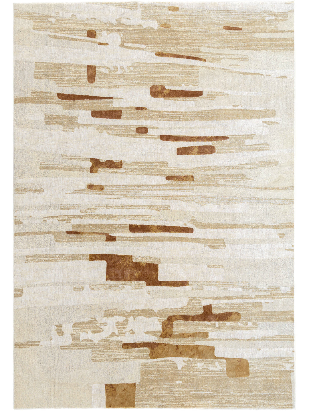 Contemporary rug with abstract designs in different shades of mustard yellow made of 100% polyester.
