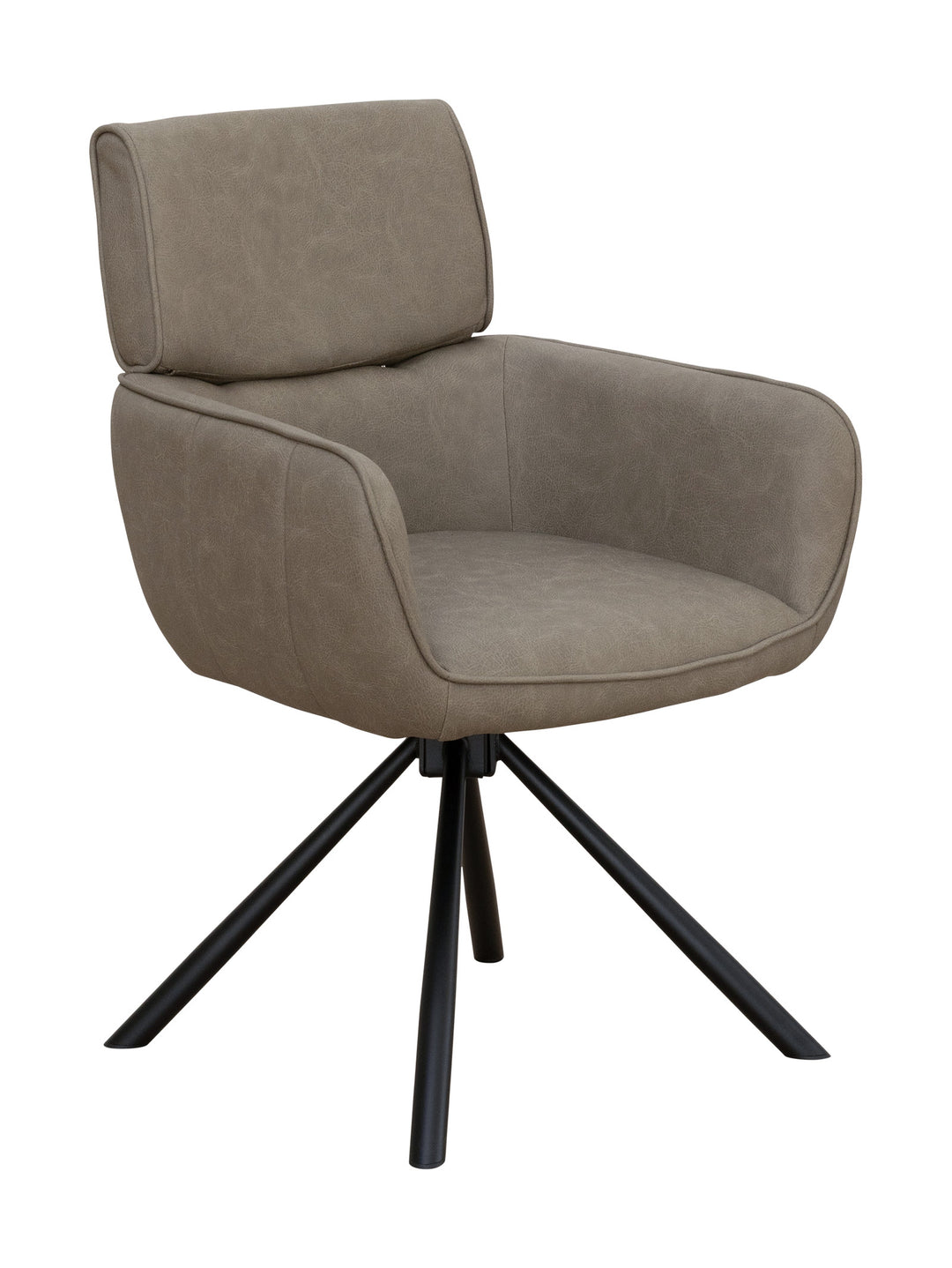 Grey swivel dining chair with black metal legs