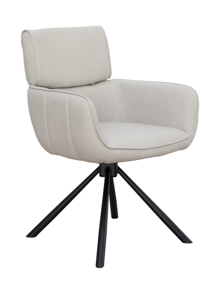 White swivel dining chair with black metal legs