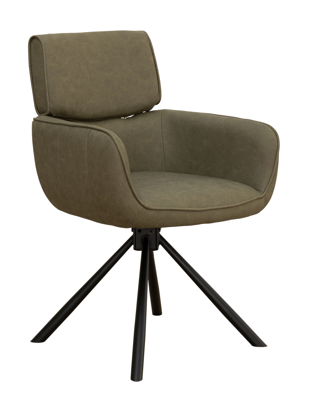 Brown swivel dining chair with black metal legs
