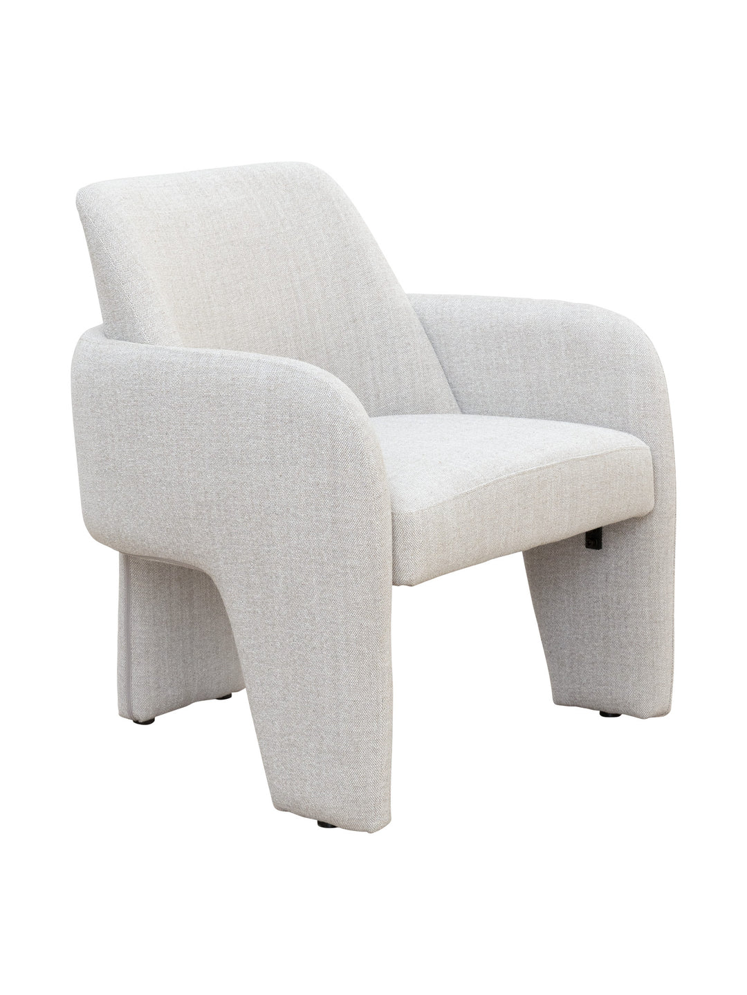 White fully upholstered occasional chair with three upholstered legs