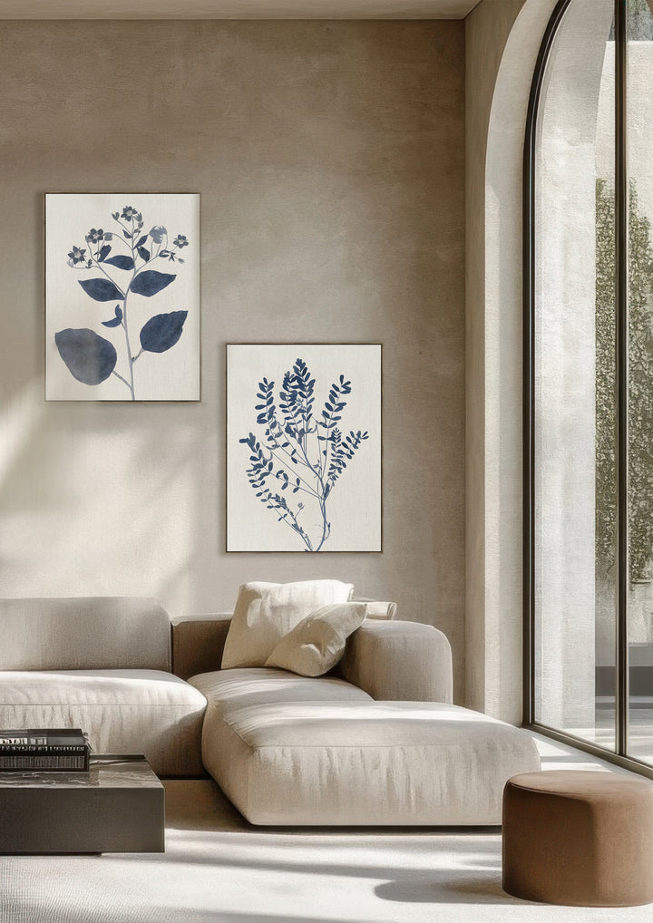 Blueprint Leaves Wall Art Set of 2 in Lino
