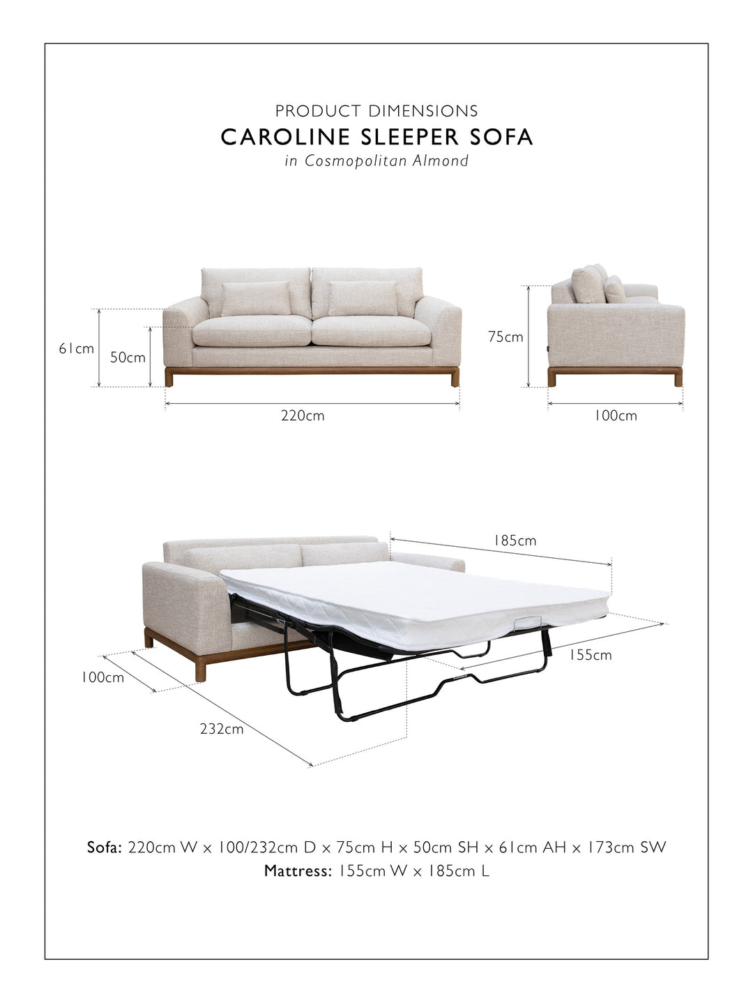 Caroline Sleeper Sofa in Cosmopolitan Almond