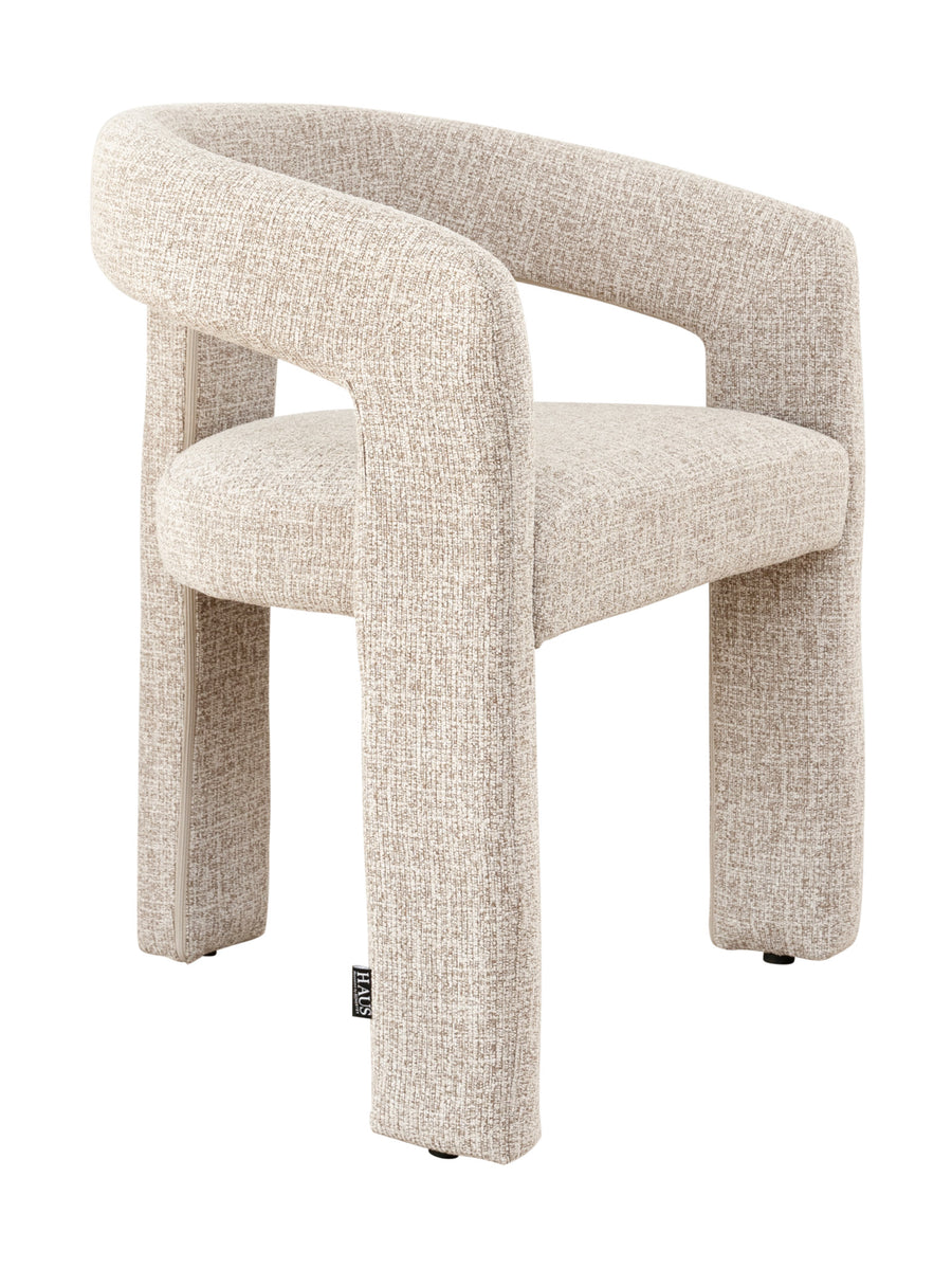 Light cream upholstered dining chair with three upholstered legs