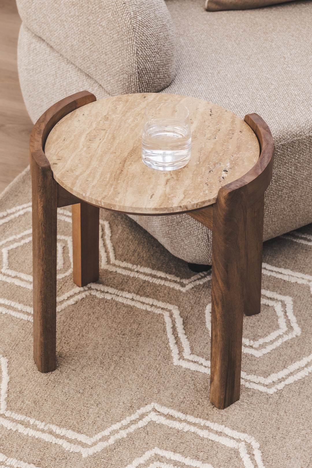 Curved Side Table in Travertine