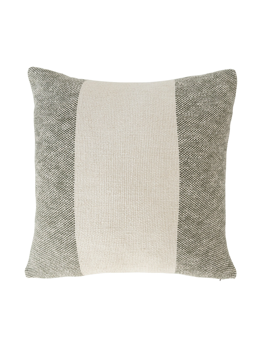 Textured scatter cushion with green and beige stripes