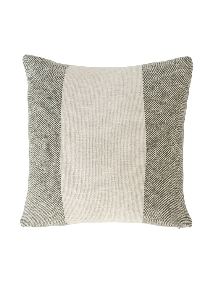 Textured scatter cushion with green and beige stripes
