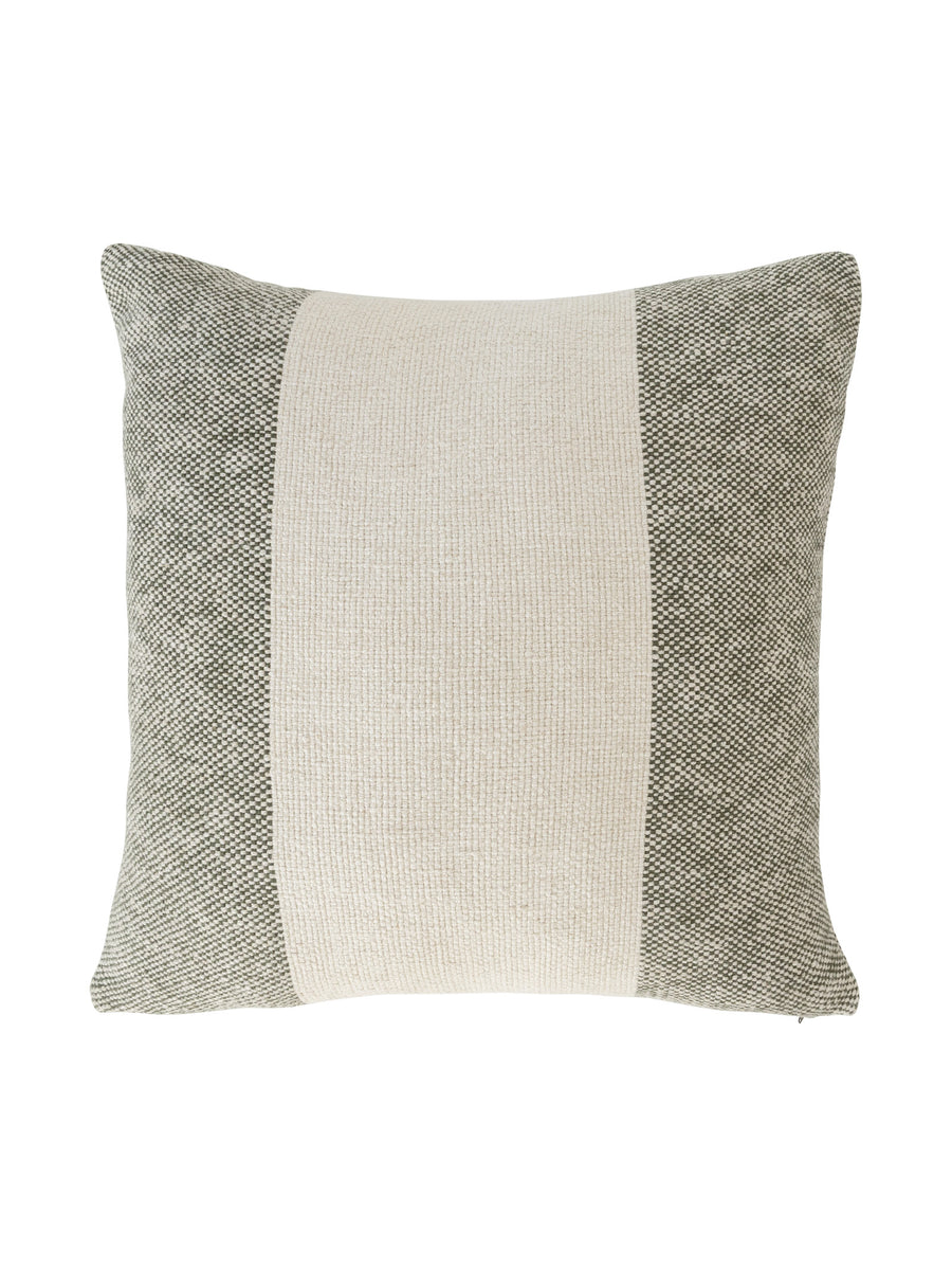 Textured scatter cushion with green and beige stripes