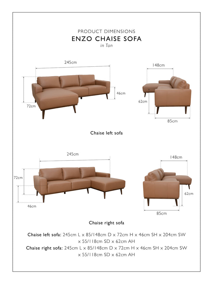 Enzo Chaise Sofa Left in Tan