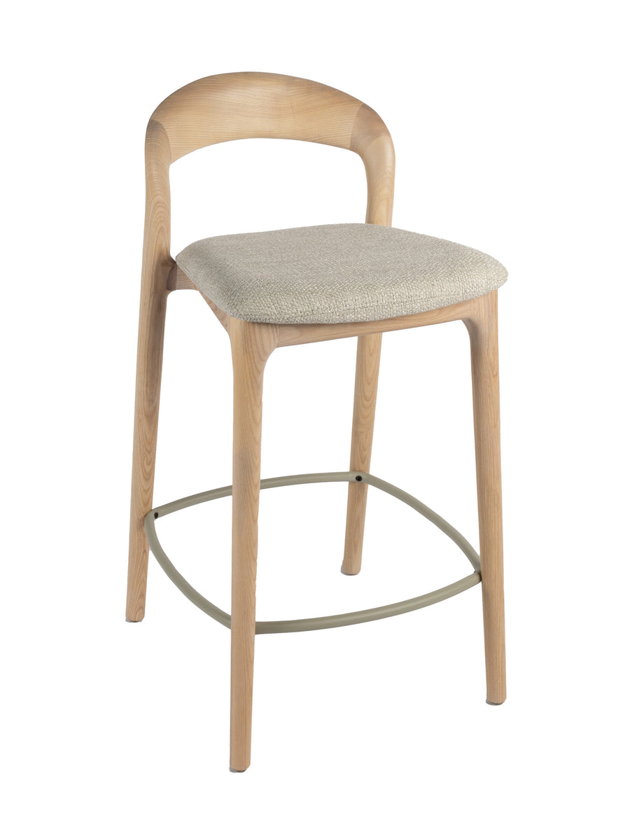 Wooden bar stool with a cushioned seat 