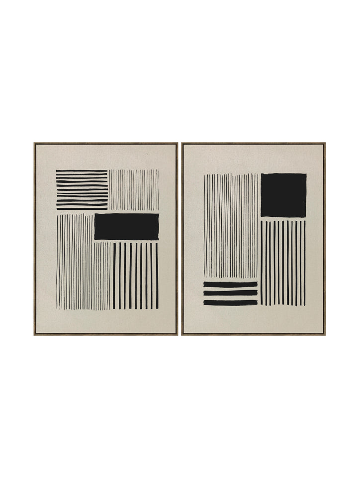 Gridline Duo Wall Art Set of 2 in Sepia Ink