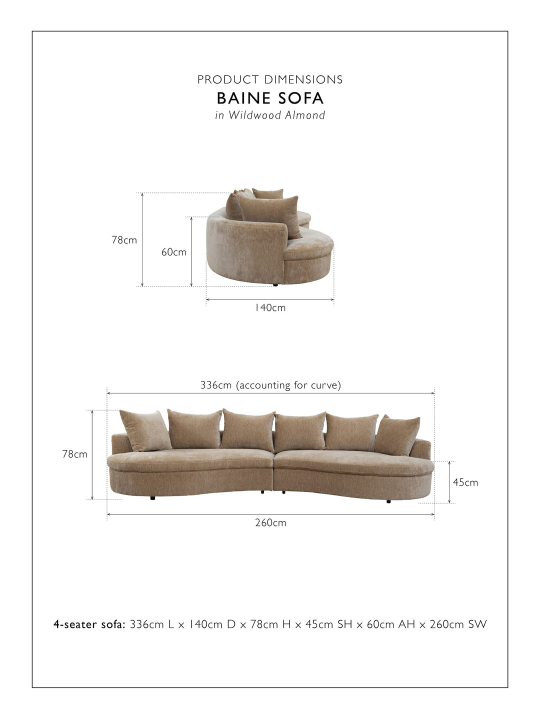 Baine 4-Seater Sofa in Wilwood Almond