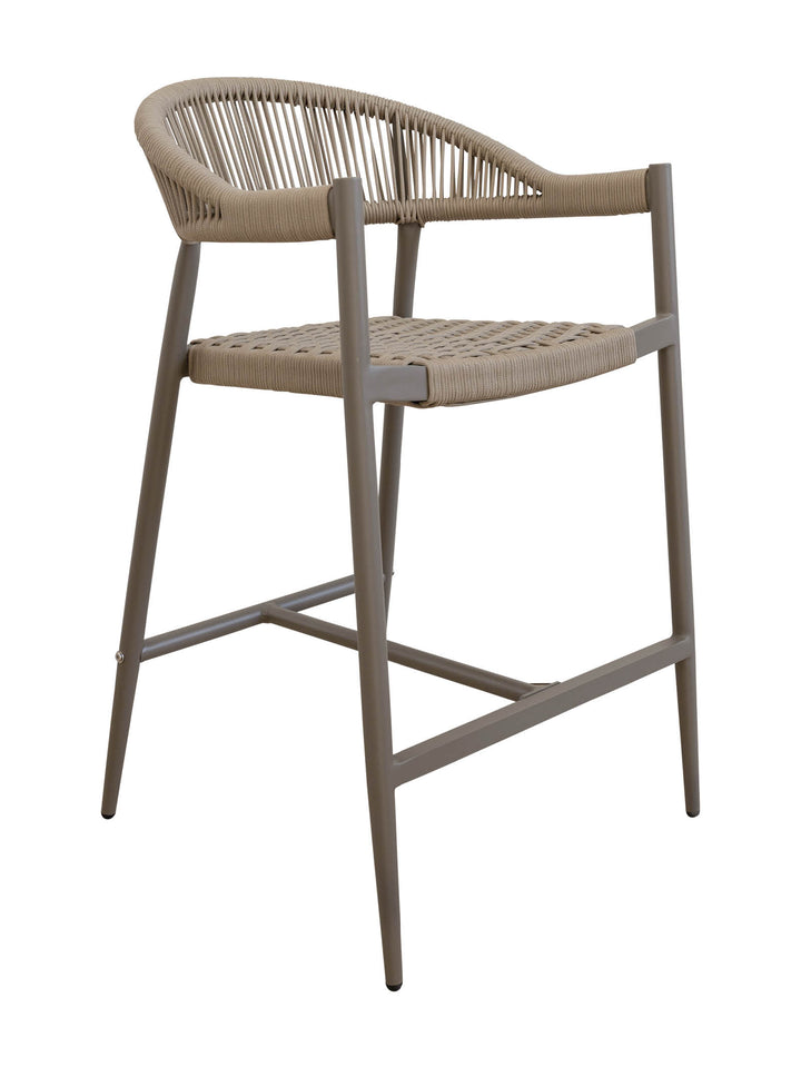 Beige bar stool with woven backrest and seat 