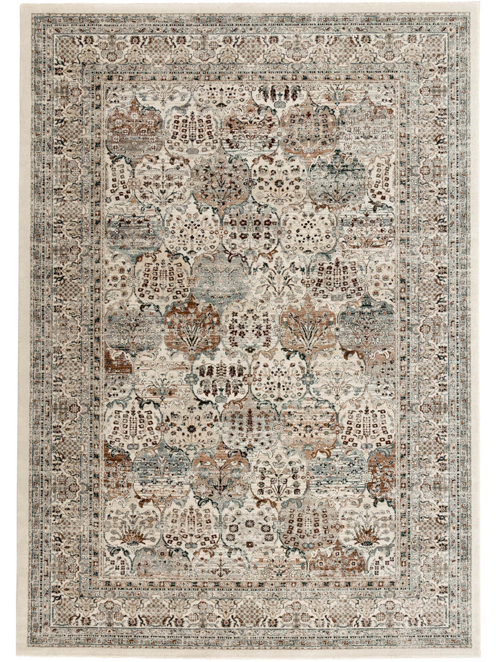 Persian-inspired, softly toned rug with contemporary twist