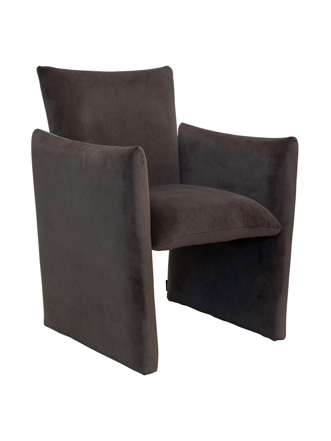 Dark grey dining chair upholstered with velvet fabric
