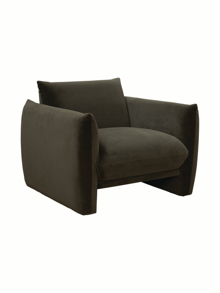 Fully upholstered dark green occasional chair 