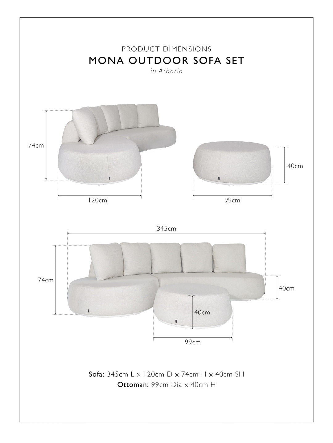 Mona Outdoor Sofa Set in Aborio