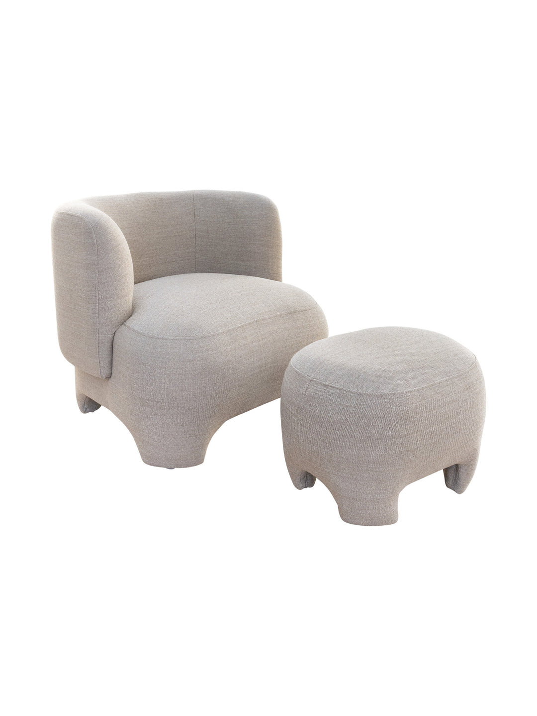 Gray upholstered occasional chair and matching ottoman set