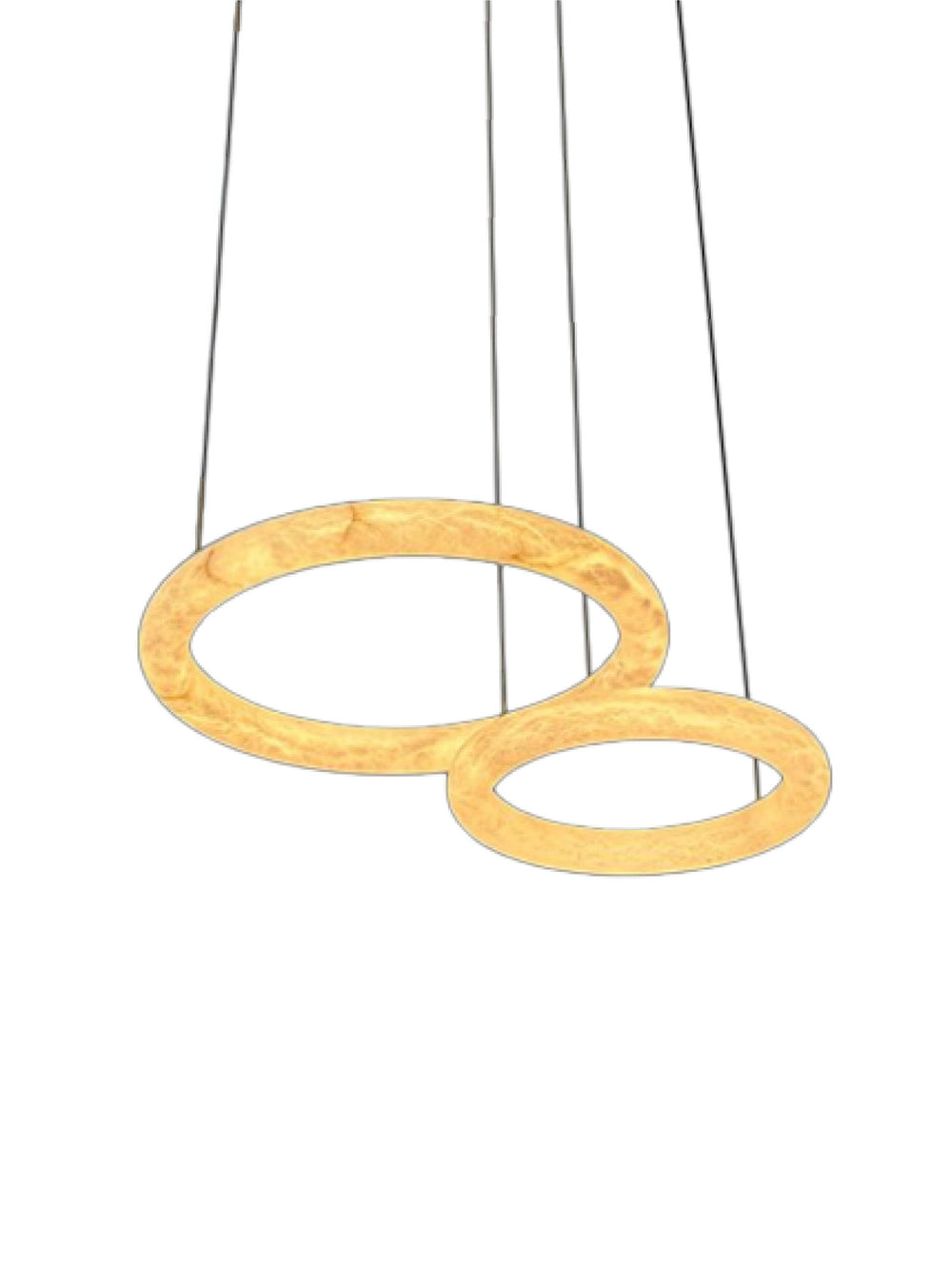 Modern pendant light with two interlocking alabaster rings