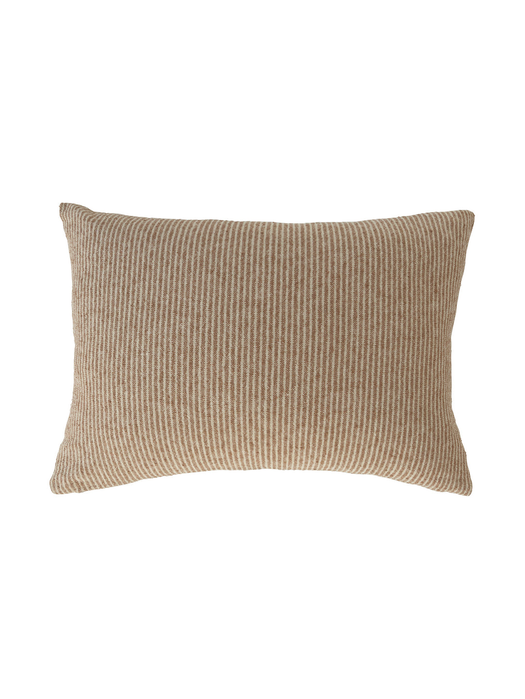 Textured scatter cushion with fine terracotta orange stripes