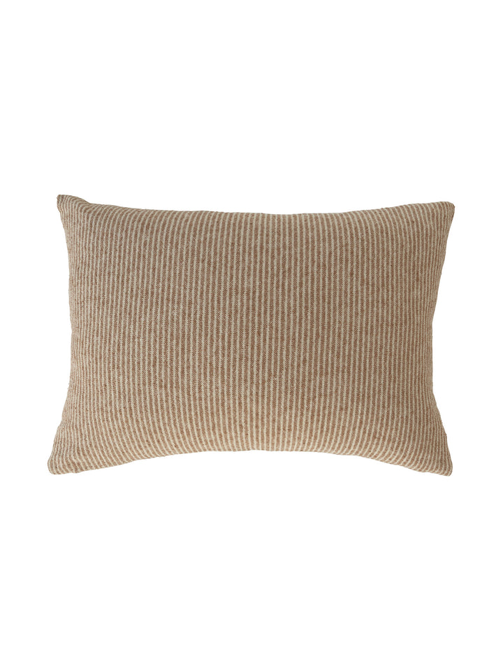 Textured scatter cushion with fine terracotta orange stripes