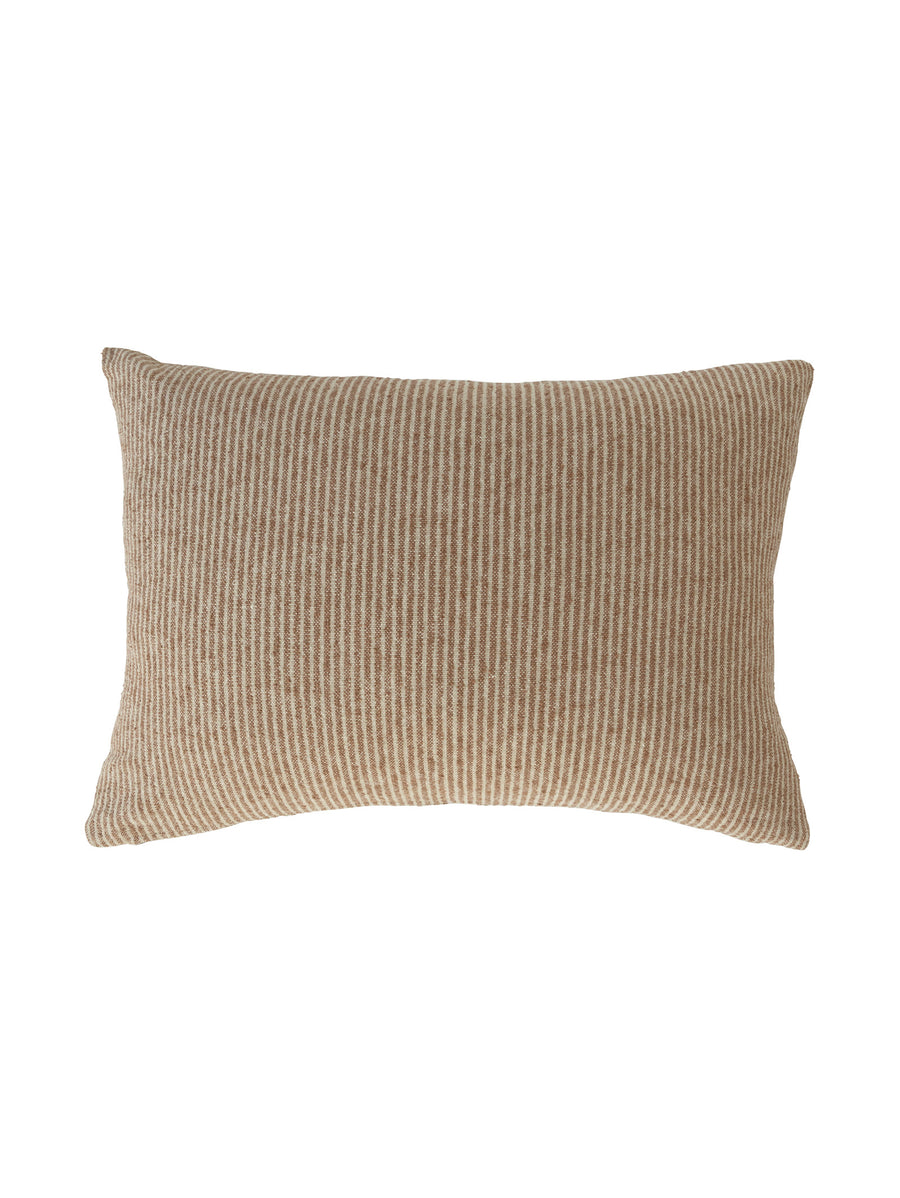Textured scatter cushion with fine terracotta orange stripes