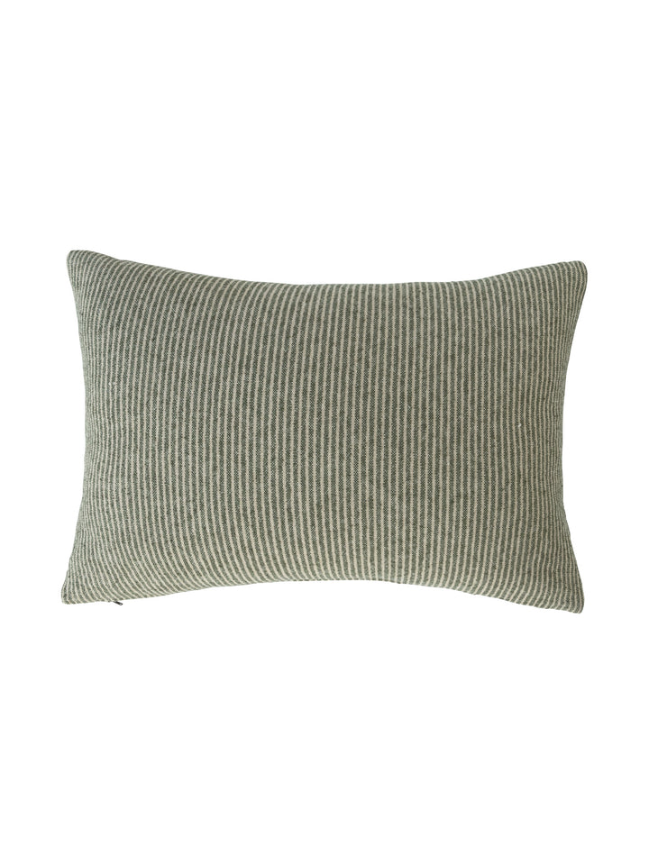 Textured scatter cushion with fine green stripes