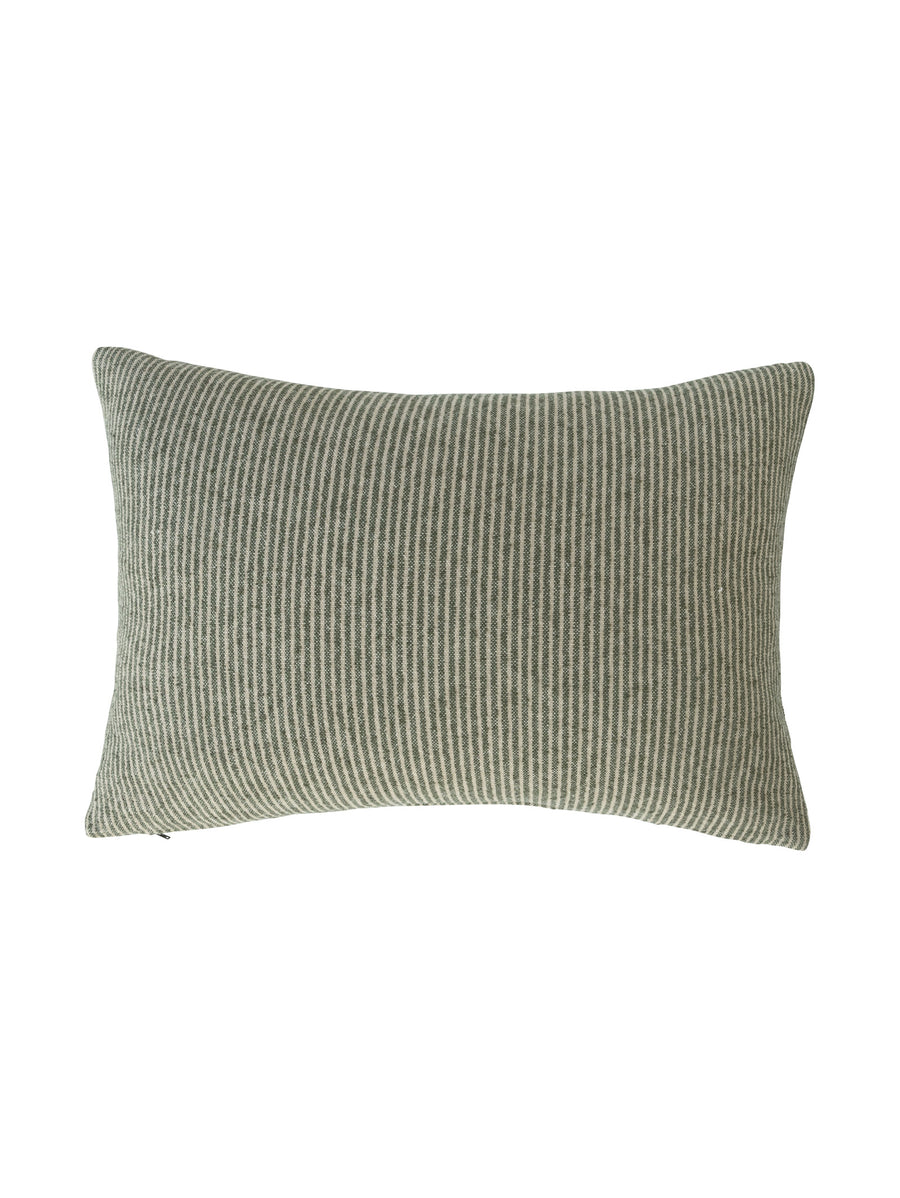 Textured scatter cushion with fine green stripes