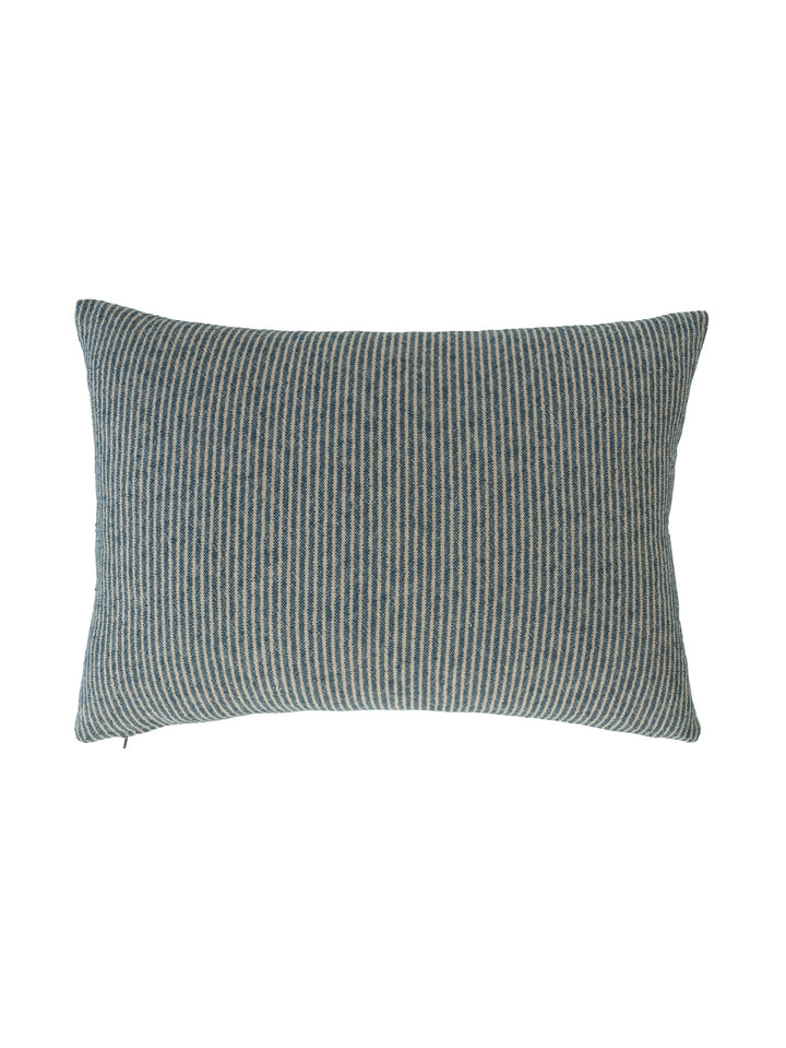 Textured scatter cushion with fine blue stripes