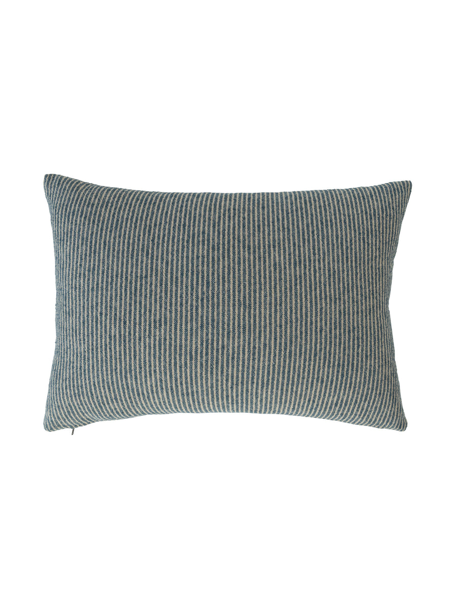Textured scatter cushion with fine blue stripes