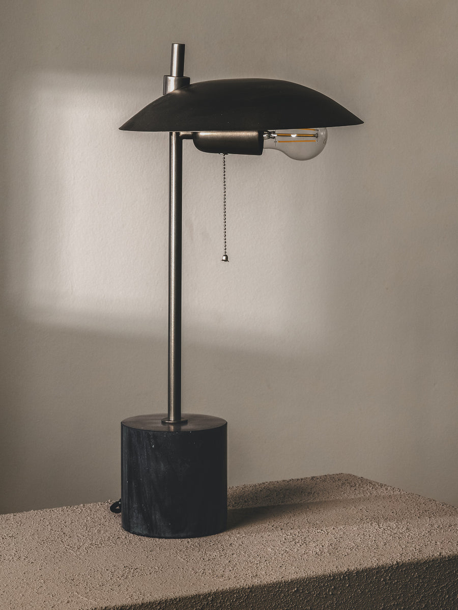 Marble-steel desk lamp with modern aesthetic