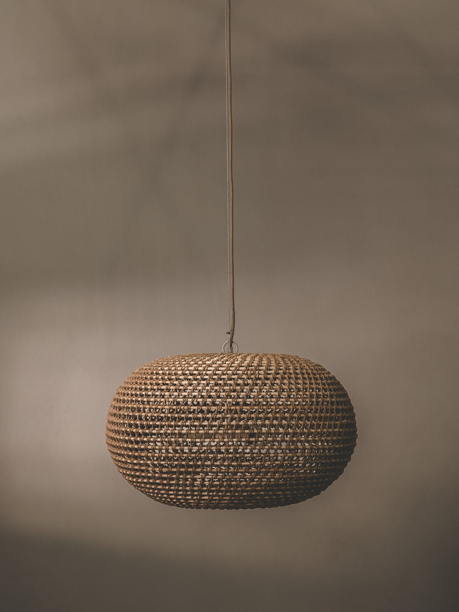 Rattan-jute pendant with durable steel frame.