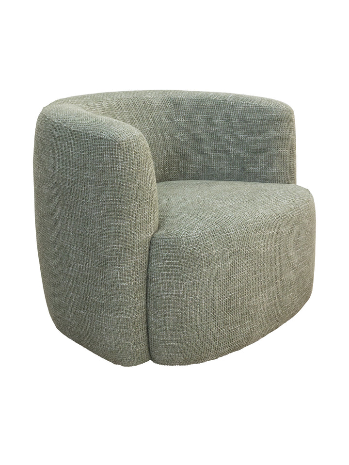 Curved light sage green upholstered occasional chair