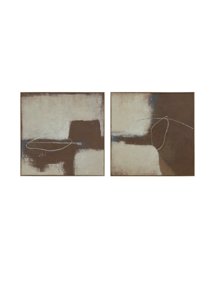 Smudge and Line Wall Art Set of 2 in Hazel Cream