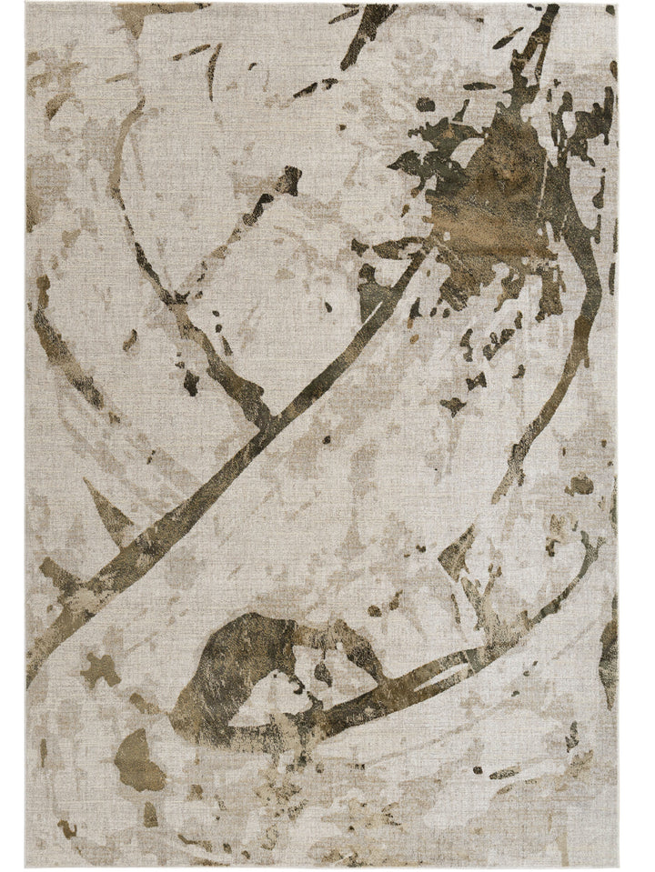 Abstract patterned rug with brown and beige tones 
