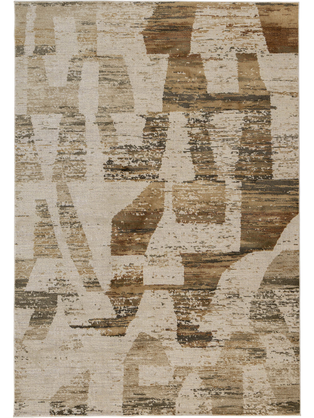 Abstract patterned rug with brown and beige tones 