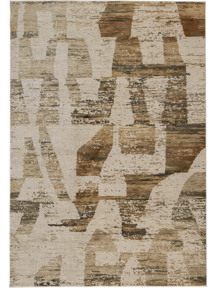 Abstract patterned rug with brown and beige tones 