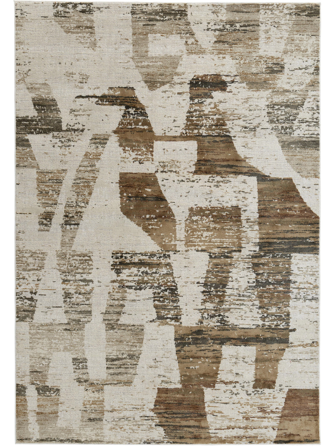 Abstract patterned rug with brown and beige tones 