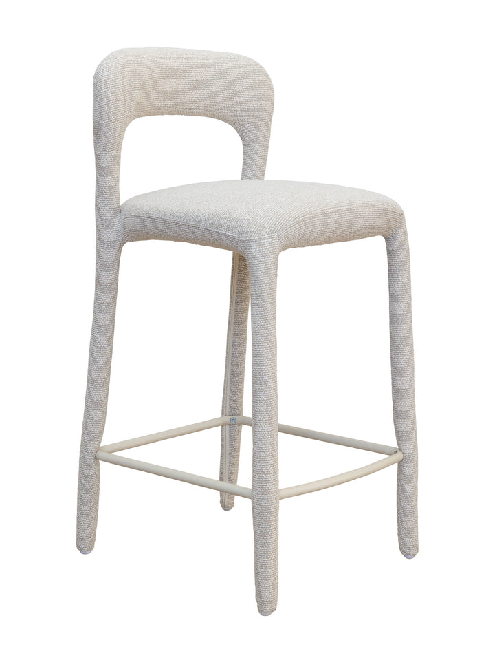 White bar stool with a textured seat and backrest 