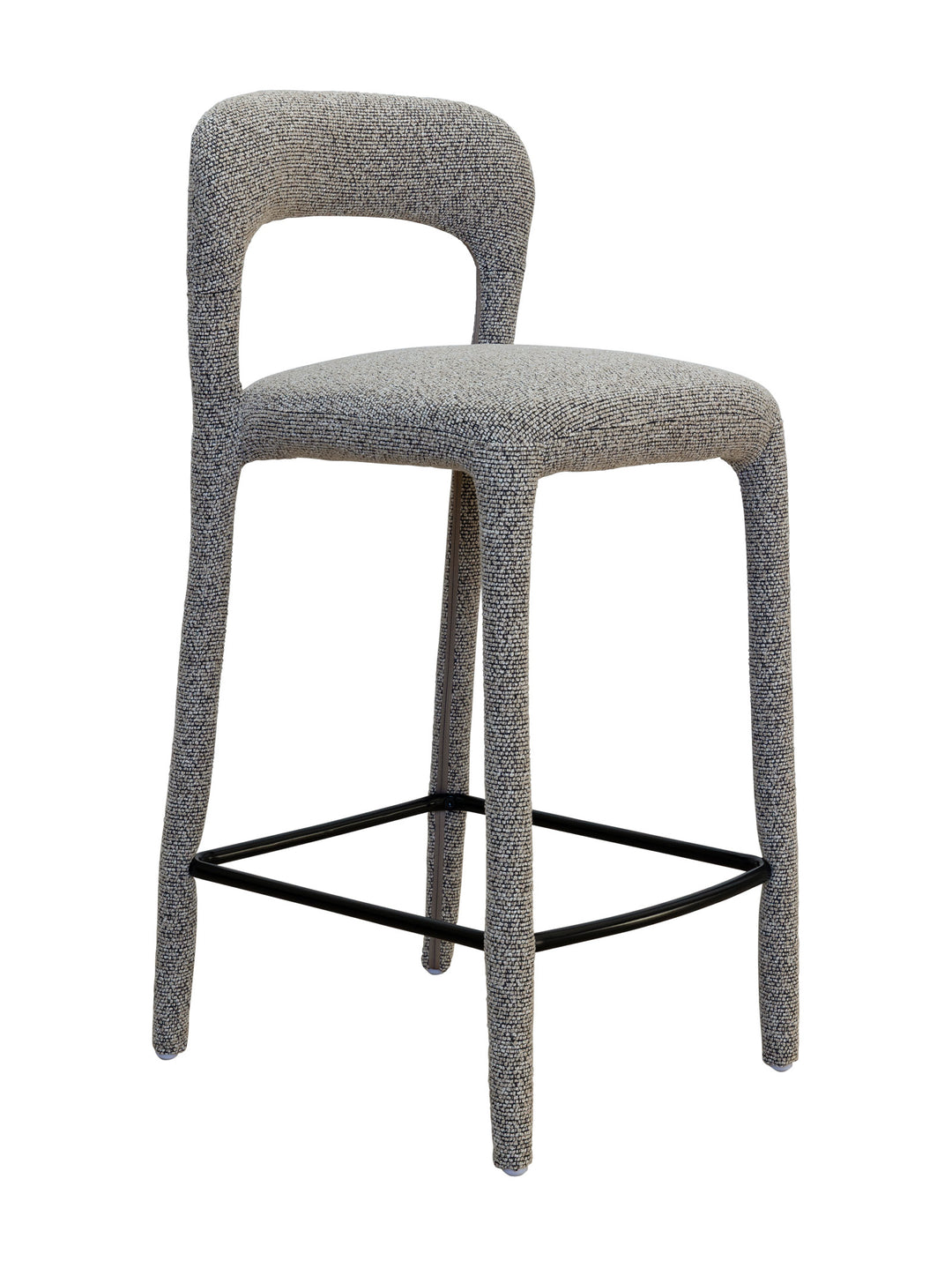 Gray textured bar stool with black metal frame 