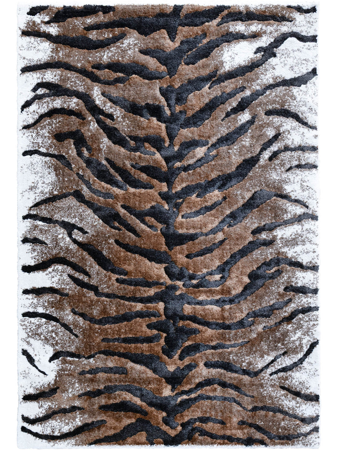 Rug with tiger stripe pattern in brown and black 