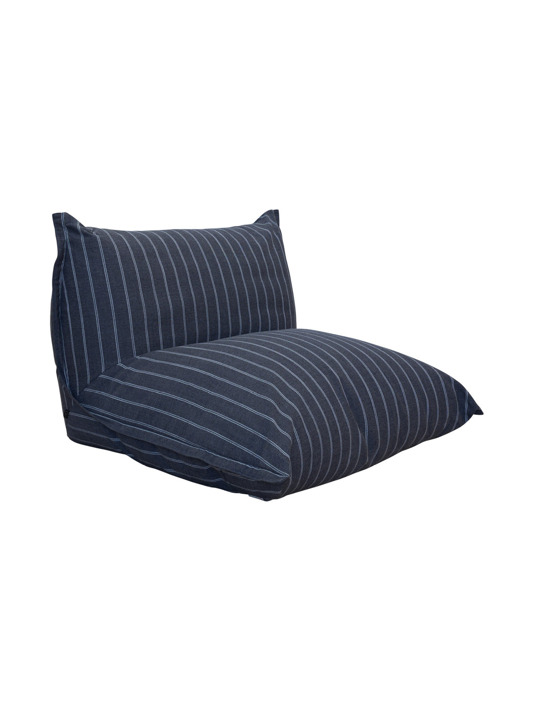 Striped navy occasional chair in beanbag-form that can be used on your patio or in your pool, upholstered with weather-resistant fabric and contains EPP filling.