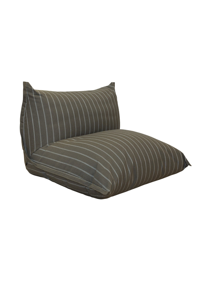 Striped forest green occasional chair in beanbag-form that can be used on your patio or in your pool, upholstered with weather-resistant fabric and contains EPP filling.