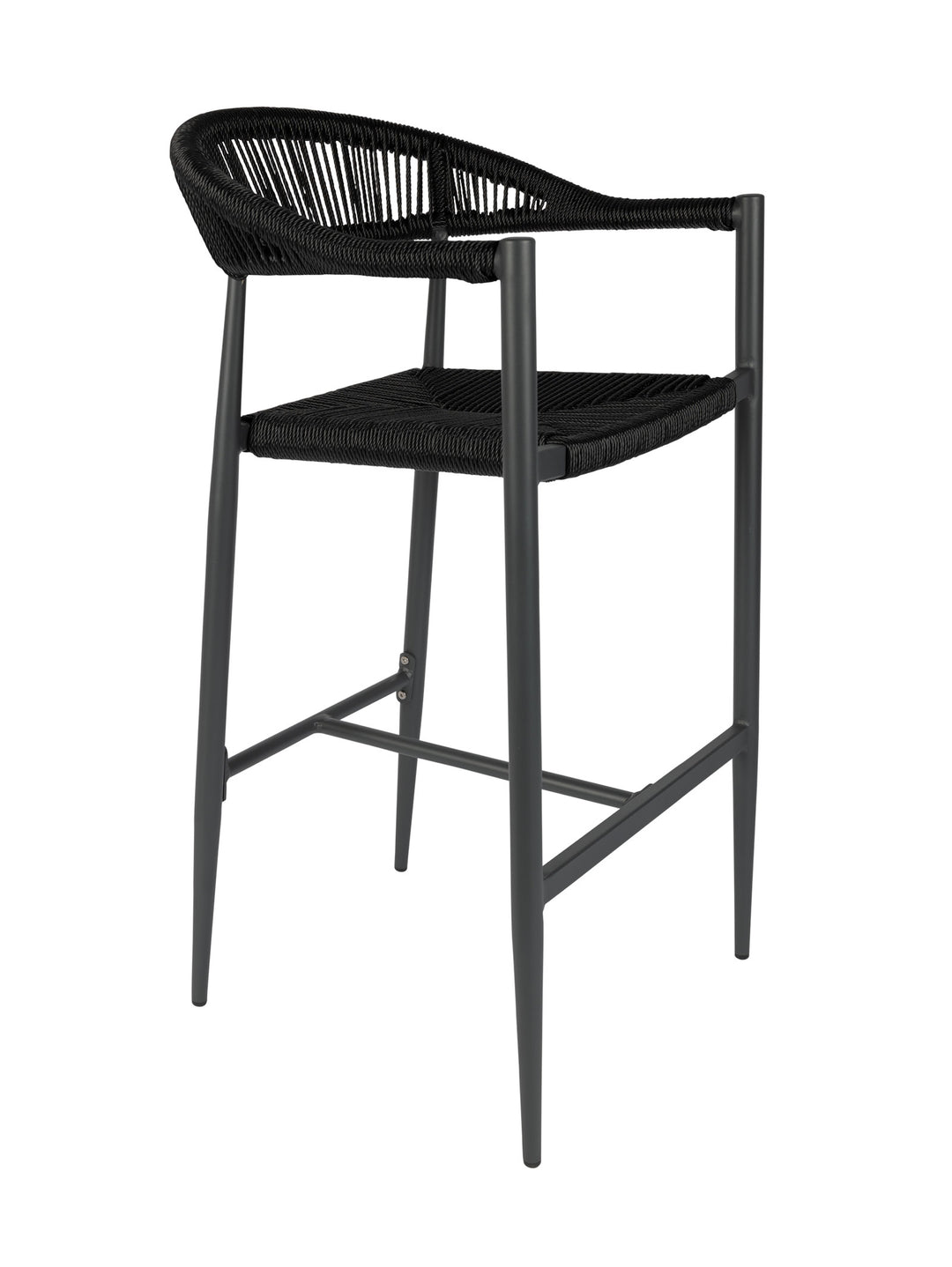 Black bar stool with woven backrest 