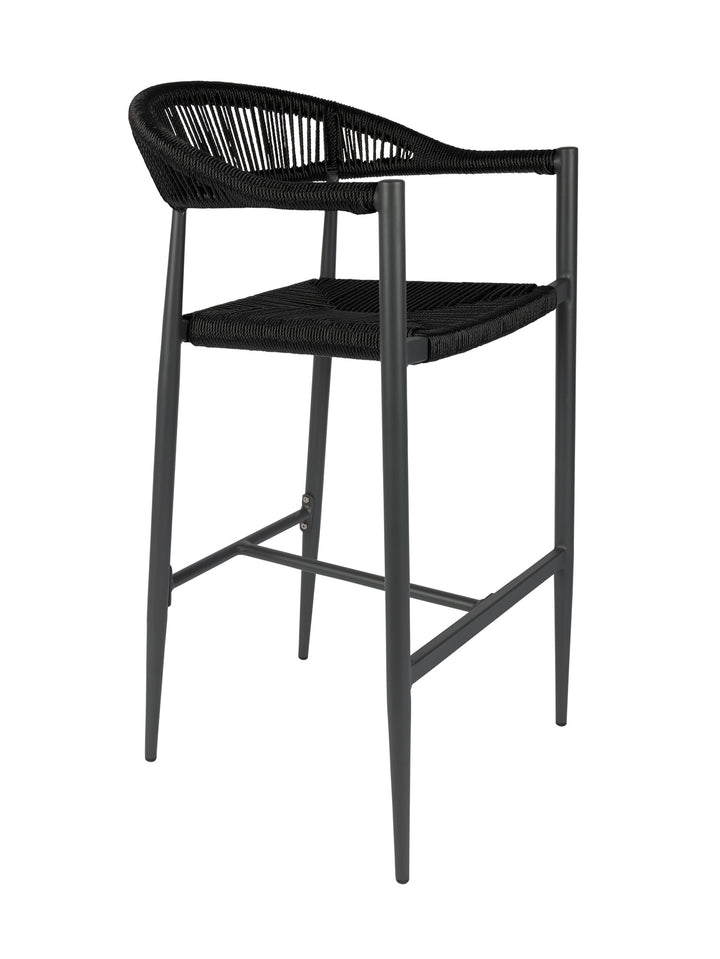 Black bar stool with woven backrest 