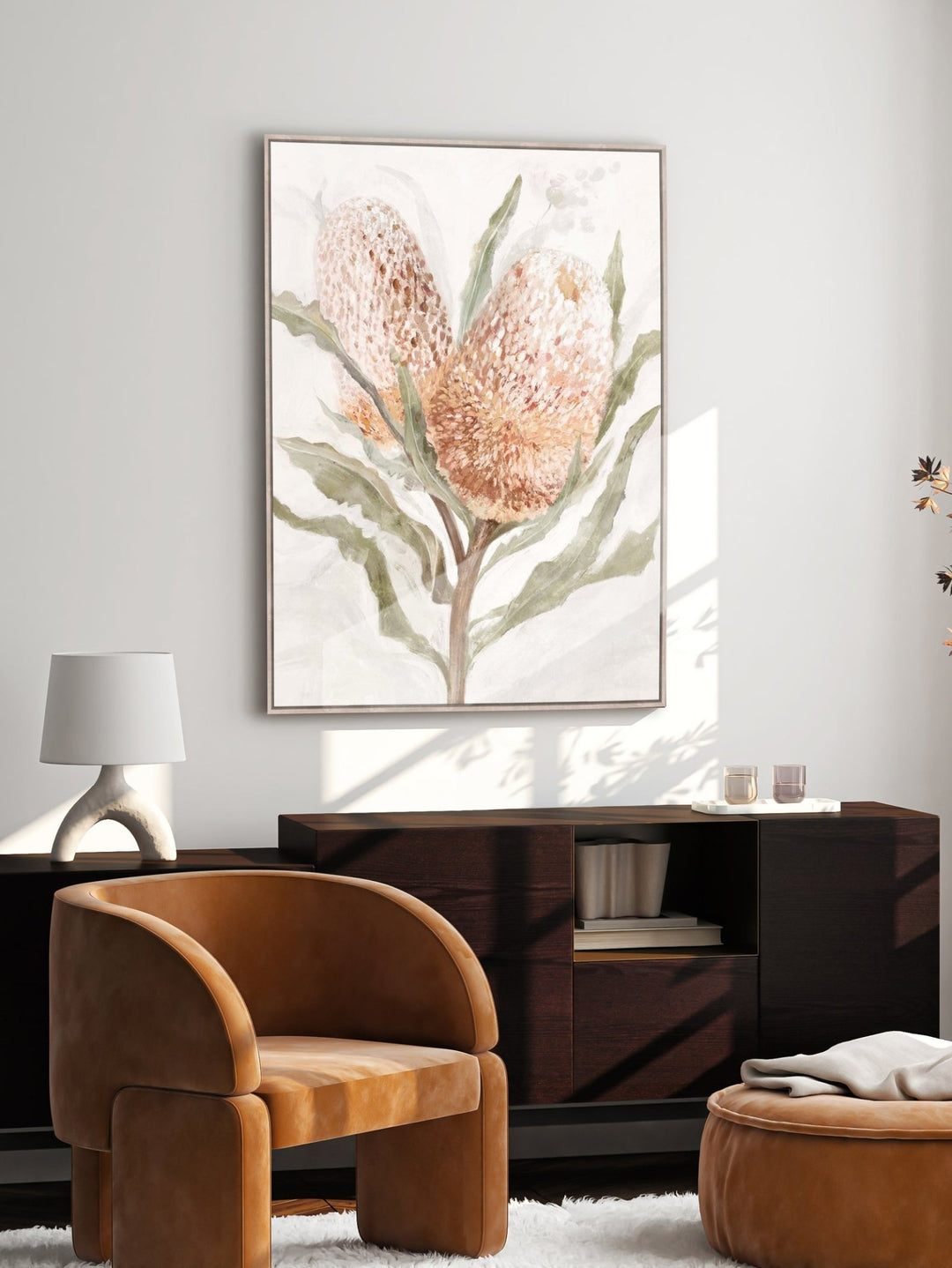 Veld Protea Wall Art in Peach Blossom - Wall Art - Hertex Haus - badge_hand_painted_finish