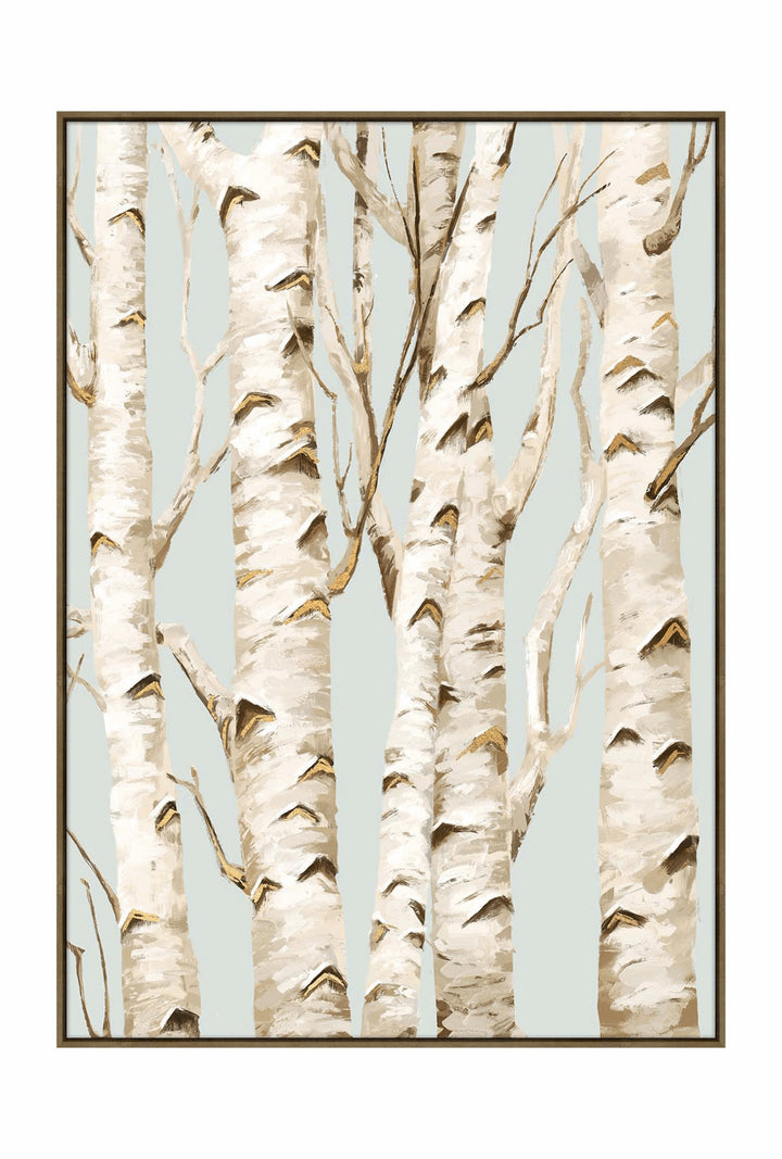 Birch Trees Wall Art in Sky - Wall Art- Hertex Haus Online - badge_gold_foil_finish