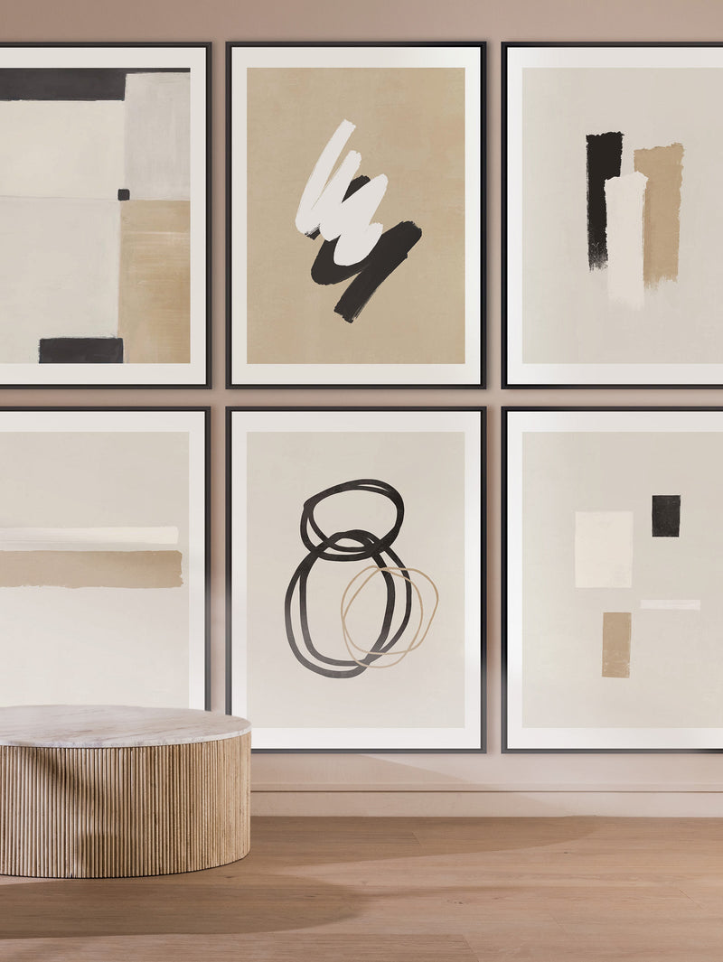 Graphic Grace Wall Art Set of 6 in Ecru - Wall Art- Hertex Haus Online - abstract art