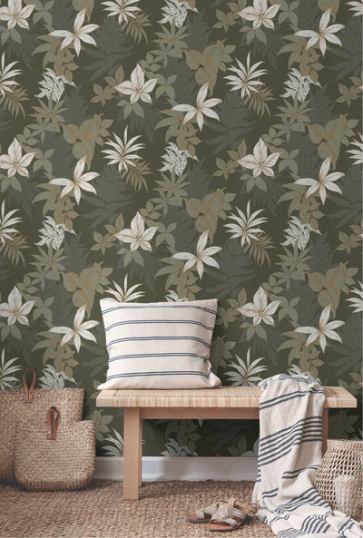 Lasting Leaf Wallpaper in Dusty Olive - Hertex Haus Online - Homeware
